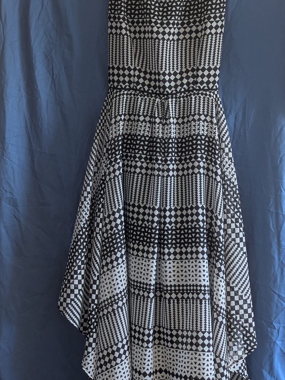 Geometric Black & White High-Low Dress